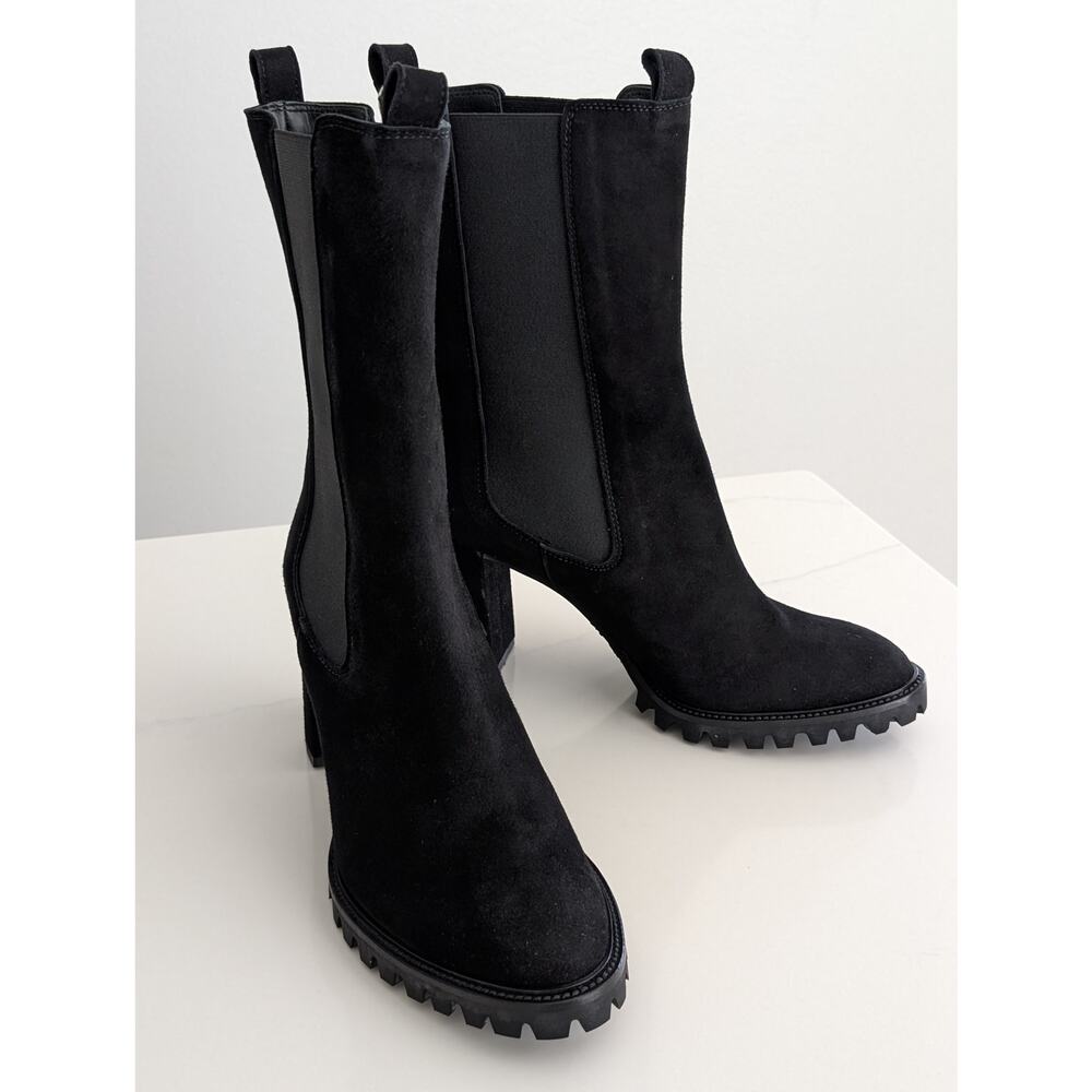 NIB Anna F. Black Suede Heeled Boots IT 41 US 11 Made in Italy Designer Shoes